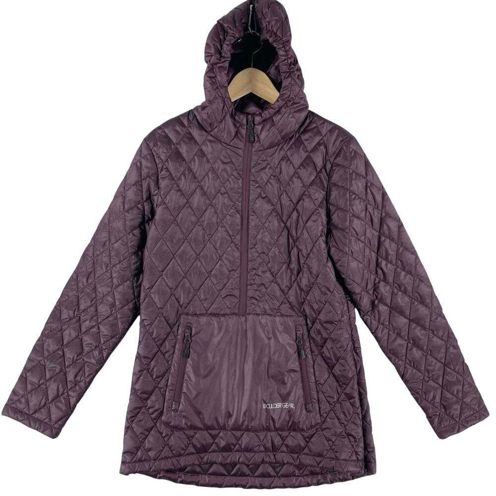 Boulder Gear Womens Quilted Hooded Anorak Pullover Jacket SZ M Plum Purple